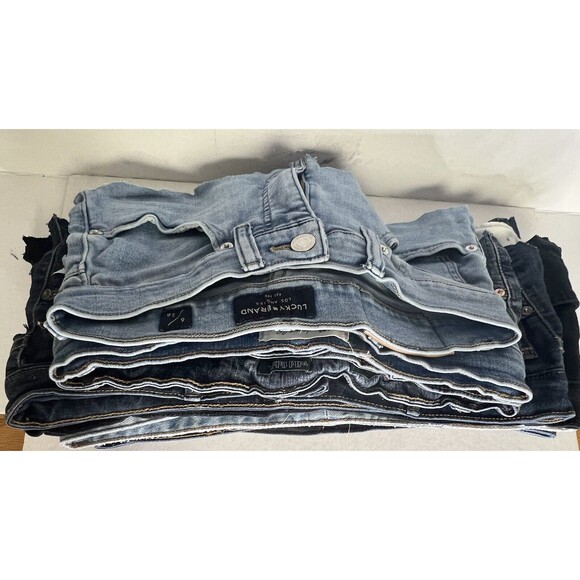 Denim Jean Scraps Waistbands w Front Pockets & Zippers For Crafts    (Lot 1W) - Picture 1 of 10